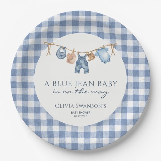 Blue Jean Baby Shower Cowboy Pappteller (Vorderseite)