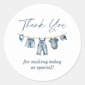 Blue Jean Baby Shower Danke Tag Runder Aufkleber (Vorderseite)