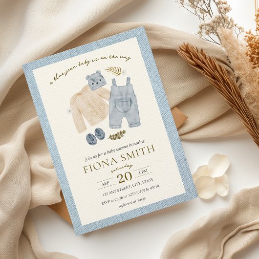 Blue Jean Baby Shower Denim Boy Clothes Einladung