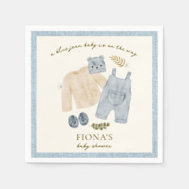 Blue Jean Baby Shower Denim Boy Clothes Serviette