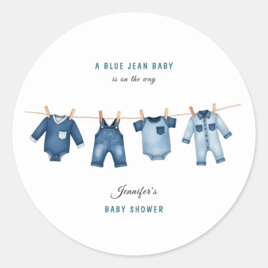 Blue Jean Baby Shower - Denim Theme Runder Aufkleber (Vorderseite)