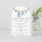 Blue Jean Baby Shower Invitation Cowboy Einladung (Stehend Vorderseite)