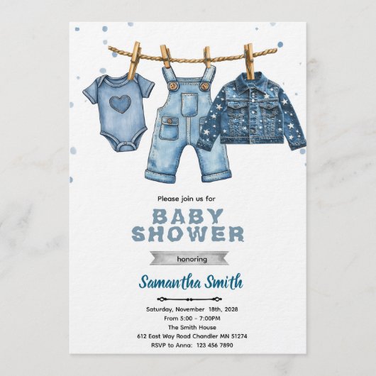 Blue jean baby shower invitation einladung (Vorderseite)