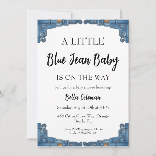 blue jean baby shower invitations einladung (Vorderseite)