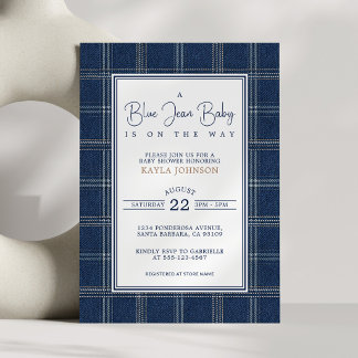 Blue Jean Baby Shower Preppy Plaid Script Einladung