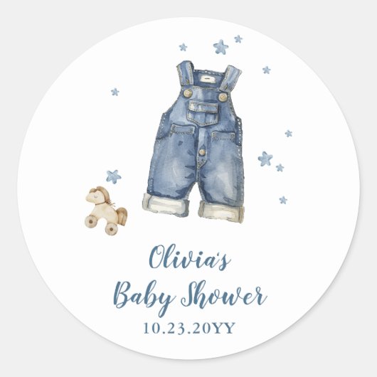 Blue Jean Baby Shower Runder Aufkleber (Vorderseite)