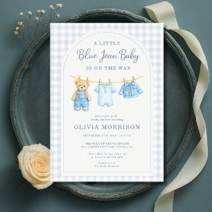 Blue Jean Baby Teddy Bär Baby Shower Einladung