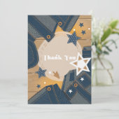 Blue Jean Baby Theme Denim Patchwork Baby Shower Dankeskarte (Stehend Vorderseite)