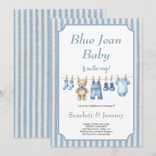 "Blue Jean Baby" Wäscheleine Baby Shower Party Einladung