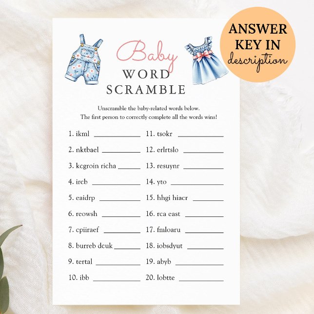 Blue Jean Baby Word Scramble Baby Showspiel (Von Creator hochgeladen)