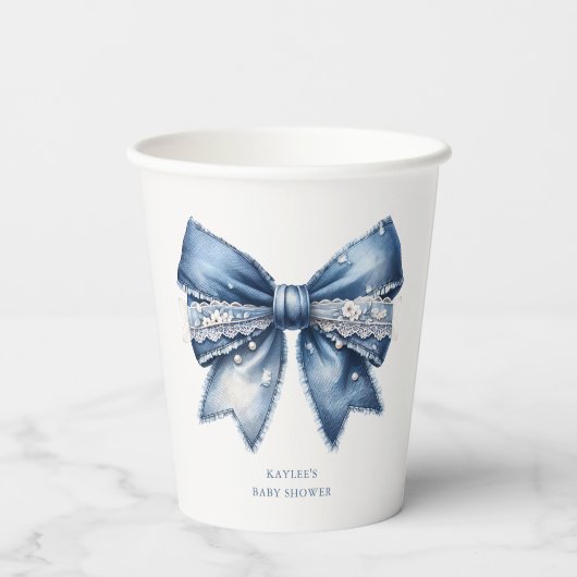 Blue Jean Bow Baby Shower Pappbecher (Rückseite)
