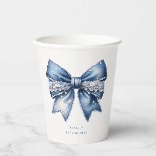 Blue Jean Bow Baby Shower Pappbecher (Vorderseite)