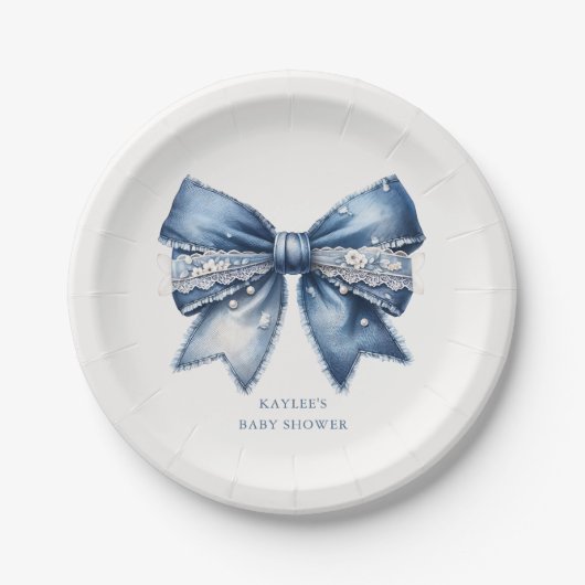 Blue Jean Bow Baby Shower Pappteller (Vorderseite)