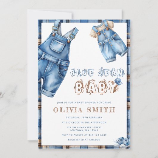 Blue Jean Boy Baby Shower Einladung (Vorderseite)