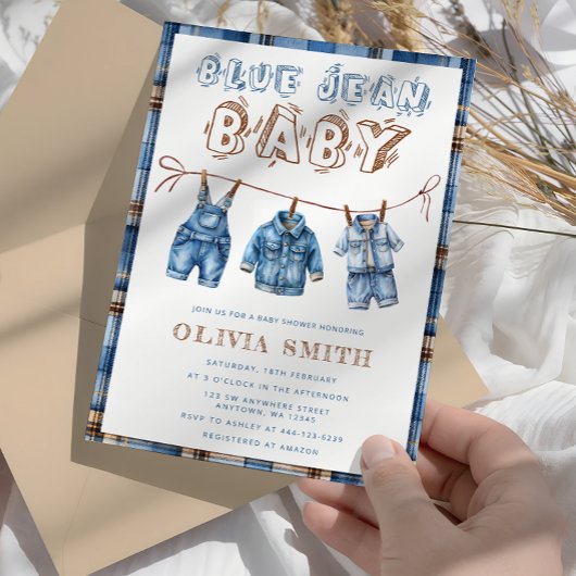 Blue Jean Boy Baby Shower Einladung