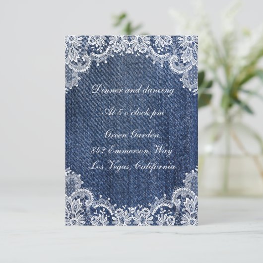Blue Jean Denim and Lace Wedding Card (Stehend Vorderseite)