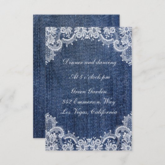 Blue Jean Denim and Lace Wedding Card (Vorne/Hinten)