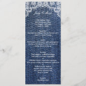 Blue Jean Denim and Lace Wedding Menu Card Menükarte (Vorderseite)