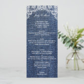 Blue Jean Denim and Lace Wedding Menu Card Menükarte (Stehend Vorderseite)