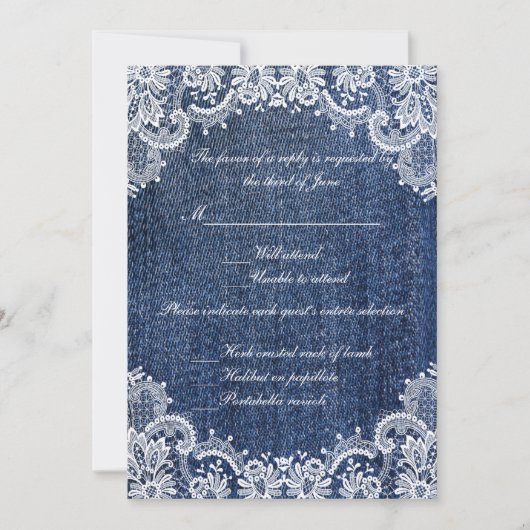 Blue Jean Denim and Lace Wedding Response Card Einladung (Vorderseite)