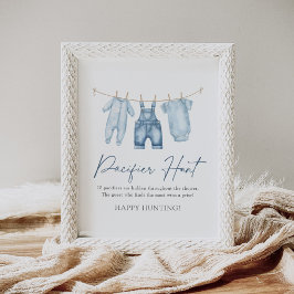 Blue Jean Denim Baby Showdusche Schnuller Hunt Sig Poster