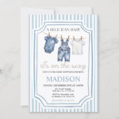 Blue Jean Denim Baby Shower Boy Invitation Einladung (Vorderseite)