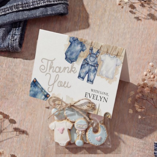 Blue Jean Denim Baby Shower  Dankeskarte