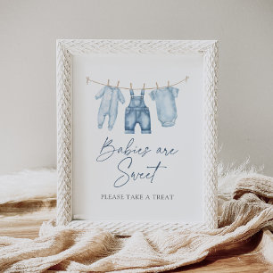 Blue Jean Denim Baby Shower Dessert Sign Poster