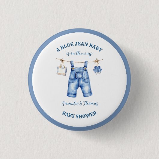 Blue Jean Denim Baby Shower Fevor Button (Vorderseite)