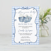 Blue Jean Denim Baby Shower Invitation Einladung (Stehend Vorderseite)