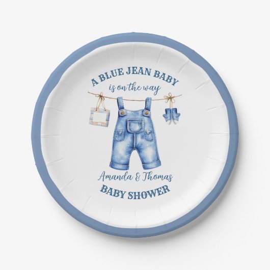 Blue Jean Denim Baby Shower Pappteller (Vorderseite)