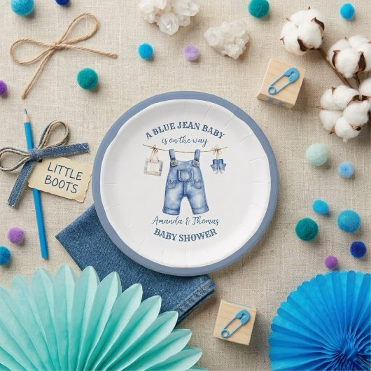 Blue Jean Denim Baby Shower Pappteller