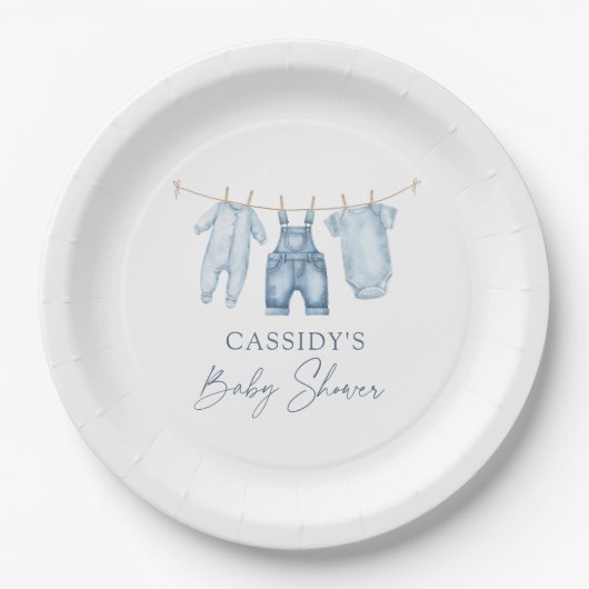 Blue Jean Denim Baby Shower Pappteller (Vorderseite)