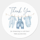 Blue Jean Denim Baby Shower Runder Aufkleber (Vorderseite)