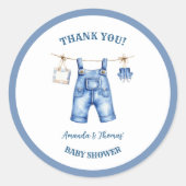 Blue Jean Denim Baby Shower Vielen Dank Runder Aufkleber (Vorderseite)