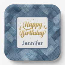 Blue Jean Denim Birthday Paper Plate