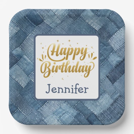 Blue Jean Denim Birthday Paper Plate Pappteller (Vorderseite)
