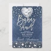 Blue Jean Denim & Bling Diamonds Baby Dusche Einladung (Vorderseite)