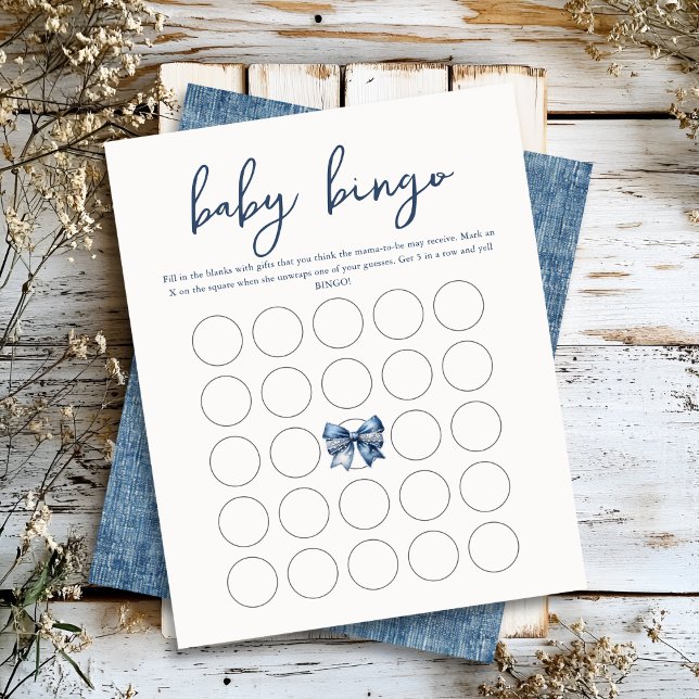 Blue Jean Denim Bow Baby Bingo Game Sheets (Von Creator hochgeladen)