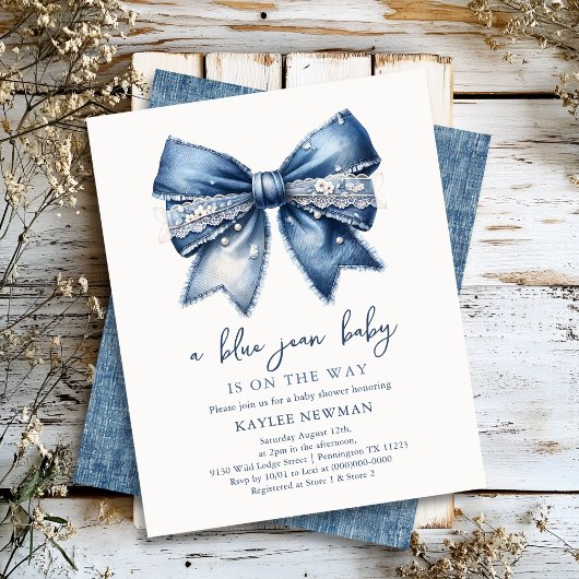 Blue Jean Denim Bow Baby Shower Einladung