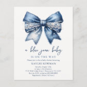 Blue Jean Denim Bow Baby Shower Einladung (Vorderseite)