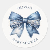 Blue Jean Denim Bow Baby Shower Runder Aufkleber (Vorderseite)