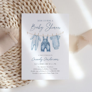 Blue Jean Denim Boy Baby Shower Einladung