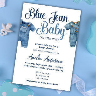 Blue Jean Denim Boy Baby Shower Einladung