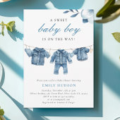Blue Jean Denim Clothes Boy Baby Shower Einladung