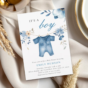 Blue Jean Denim Clothes Boy Baby Shower Einladung
