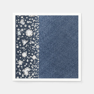 Blue Jean Denim & Diamonds Bling Diamant Party Serviette