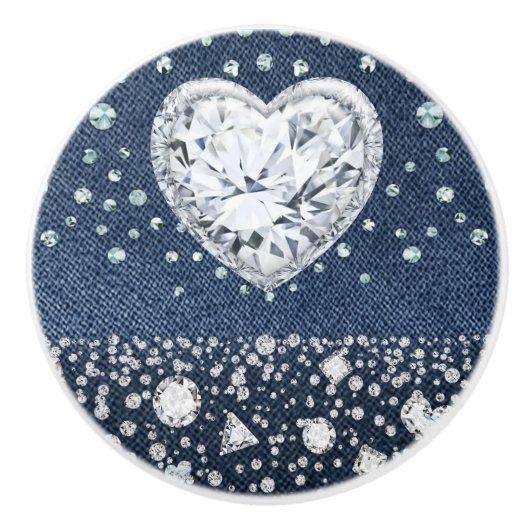 Blue Jean Denim & Diamonds Bling Diamond Herz Keramikknauf (Vorderseite)