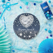 Blue Jean Denim & Diamonds Bling Diamond Herz Pappteller (Party)