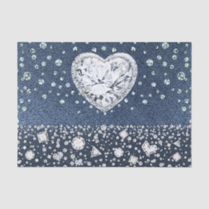 Blue Jean Denim & Diamonds Bling Diamond Herz Seidenpapier